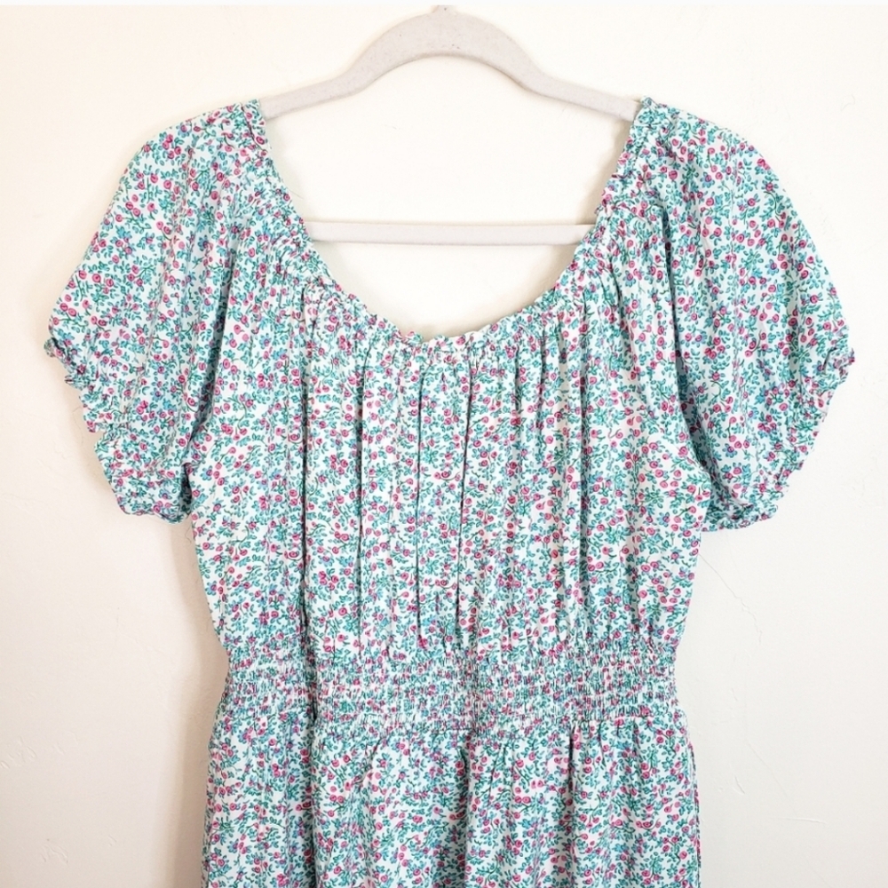 NWT J.Crew Puff-sleeve Midi in Ivory Larkspur Pink Smocked Tiered Dress 6 - Picture 6 of 8